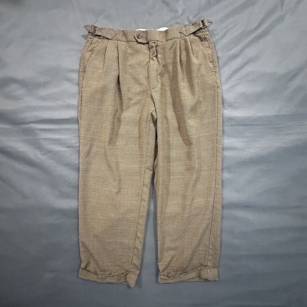 Vintage 90s Paul Stuart Pants Pleated Cuffed Dress Trousers Houndstooth Wool